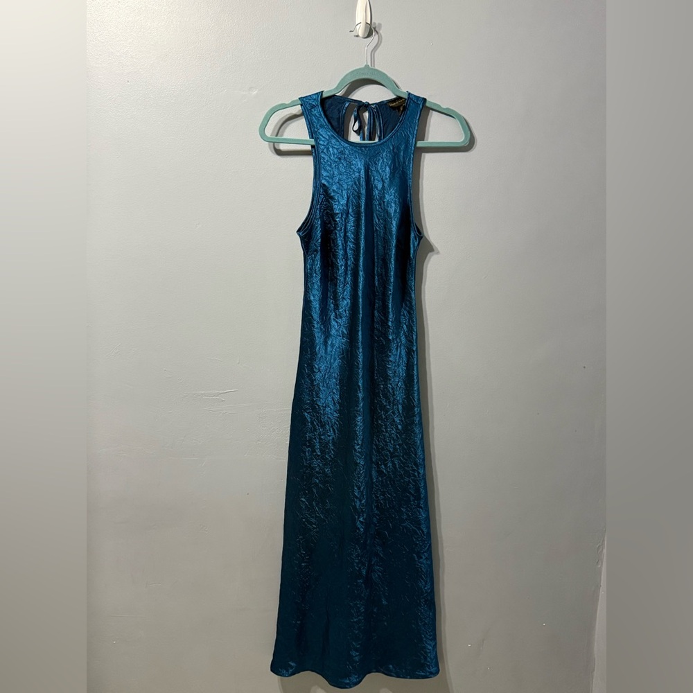 House of Harlow 1960 Dress Maxi Crinkle Satin Sleeveless Tie Back Women’s Small